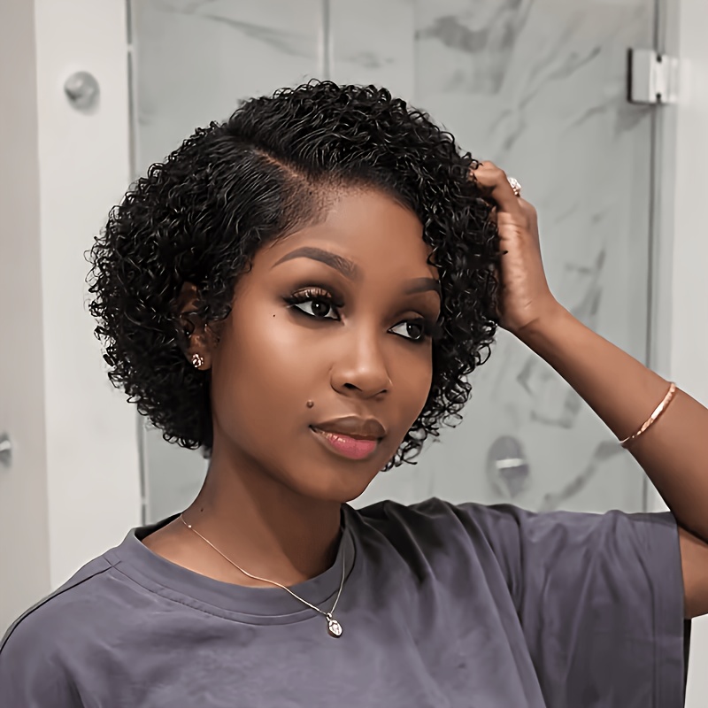 [13x4x1 Human Hair Wig] 13x4x1 Lace Front Human Hair Wig, Short Curly Bob With Bangs | Glueless Lace Wigs For Women, For Daily And Holiday Parties