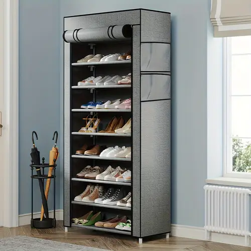 multi functional 8 10 layer shoe organizer with dust cover easy to assemble portable storage suitable for 27 35 pairs of sports shoes high heels and boots ideal for home use utility racks