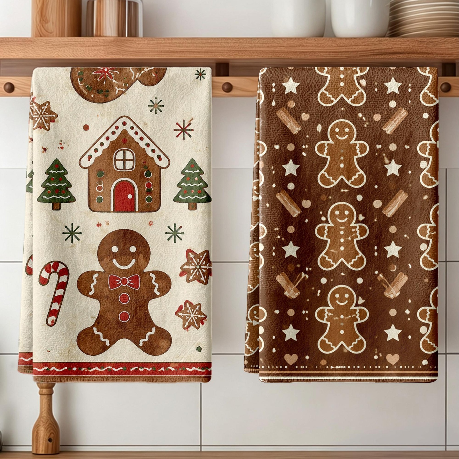 TEMU 2pcs "gingerbread And Holiday Pattern Scouring Pad Set" Christmas Household Cleaning Cloths, Cleaning Rags, Dish Towels, For Washing And Drying