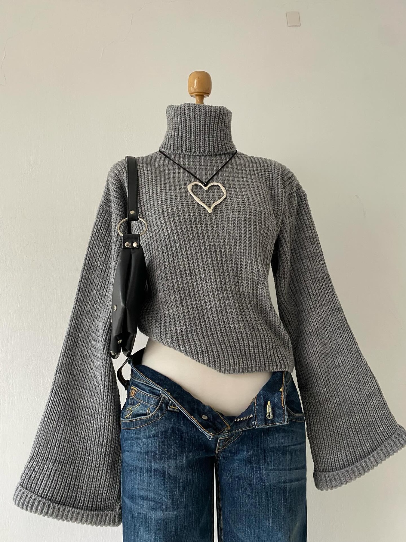 [Y2K Bell Sleeve Pullover] Y2K Bell Sleeve Pullover for Women - High-Neck Sweater in Irregular Gray - Stylish Winter Top for Autumn Parties - Elegant & Casual Comfort - As Seen on Pinterest [ZLLZ