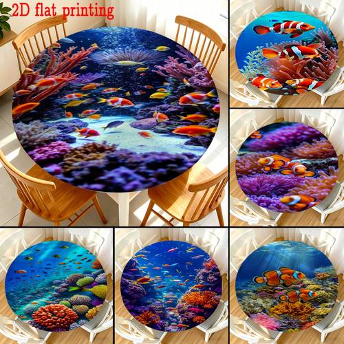 immagine dell'articolo 1 tovaglia elasticizzata con motivo di barriera e pesci , copritavolo in poliestere, protezione decorativa per -sala da - , picnic allaperto, campeggio, feste in giardino, primaverile fresca, tessuto facile da , forniture per hotel
