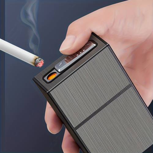 Full Black Rechargeable Lighter with Integrated , Windproof, Holds , Pressure-Resistant, Design, Suitable for Business and Casual Use, Cigarette Lighter, Business Accessory, Sleek Accessory, Durable Plastic, Cigarette Holder, , , , Sturdy Construction, Smokers Accessory, Outdoor , , Switch Type, Pressure , Portable Multi-functional Smoke Catcher