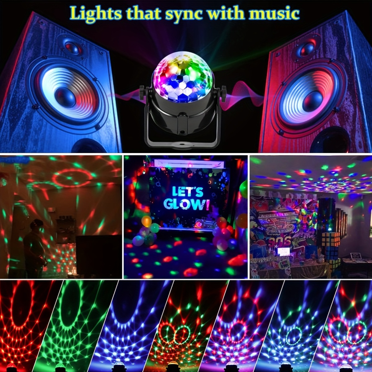 Lumière Disco RGB Avec Télécommande - Activation Sonore, 7 Couleurs - Pour Fêtes, Anniversaires, Karaoké