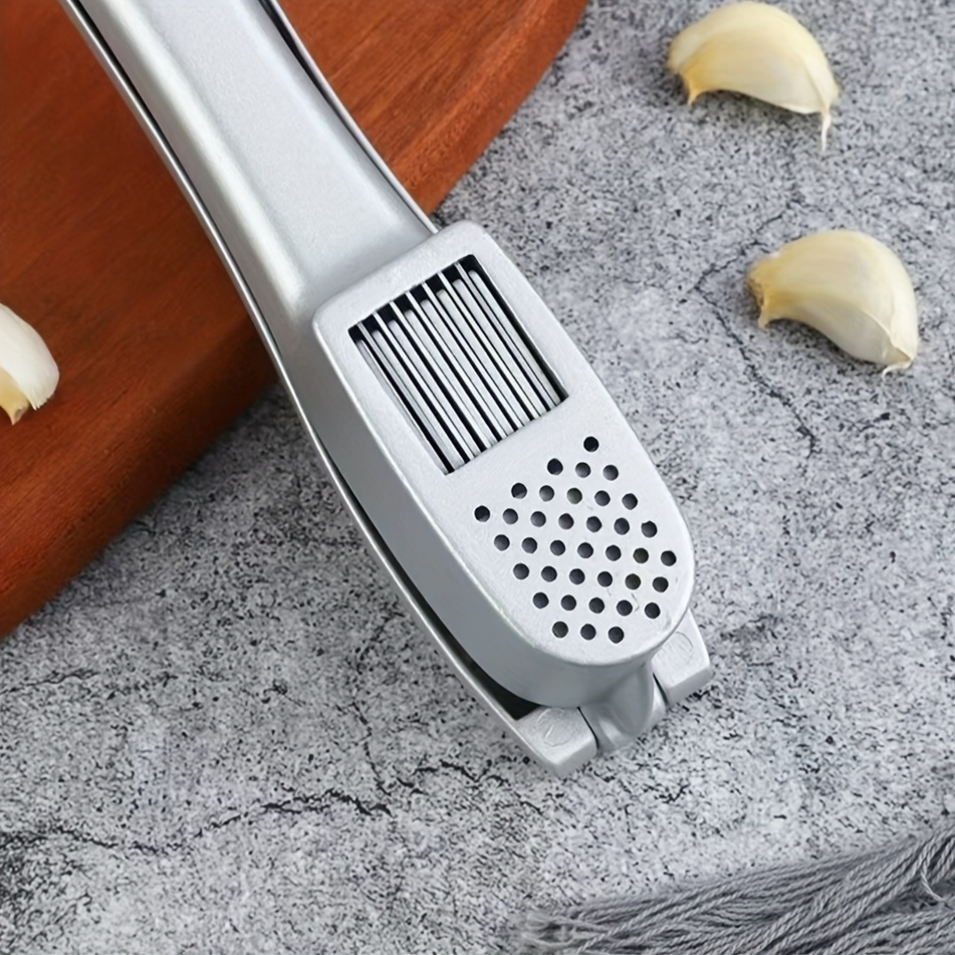 1pc garlic slicer and mincer 2 in 1 garlic press multifunctional garlic masher household garlic crusher kitchen gadget artifact aluminum alloy with black cleaning piece