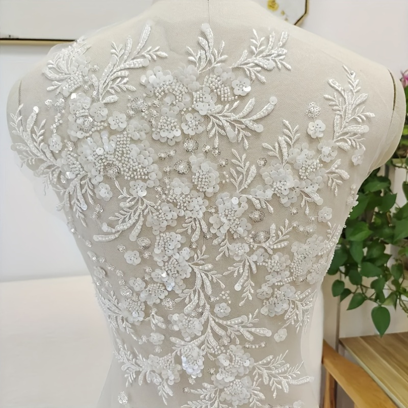 Floral Applique Wedding Dress Beaded Bridal Lace Applique With Flower  Motifs | Embroidery Trim For Wedding Dresses & Gowns (1 Piece) Beaded Lace  Trim