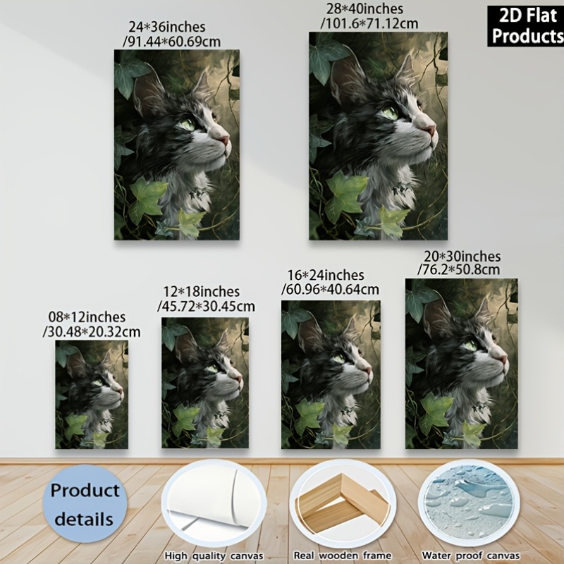 Framed Canvas Painting Wall Decor Featuring a Gray Maine Cat