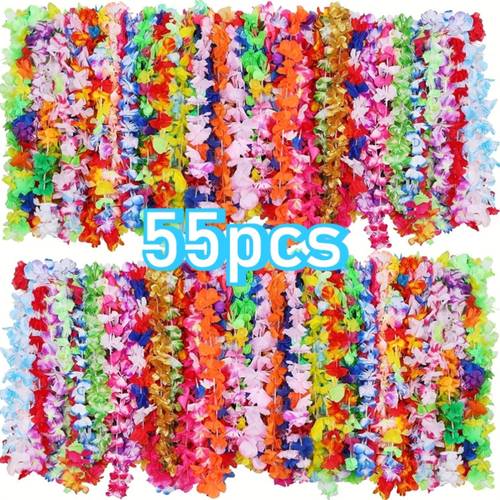 55 peças de colares lei havaianos, grinaldas de poliéster para festas de luau tropical - sem /eletricidade | perfeito para casamento, aniversário, formatura, , halloween, decoração de carnaval de verão