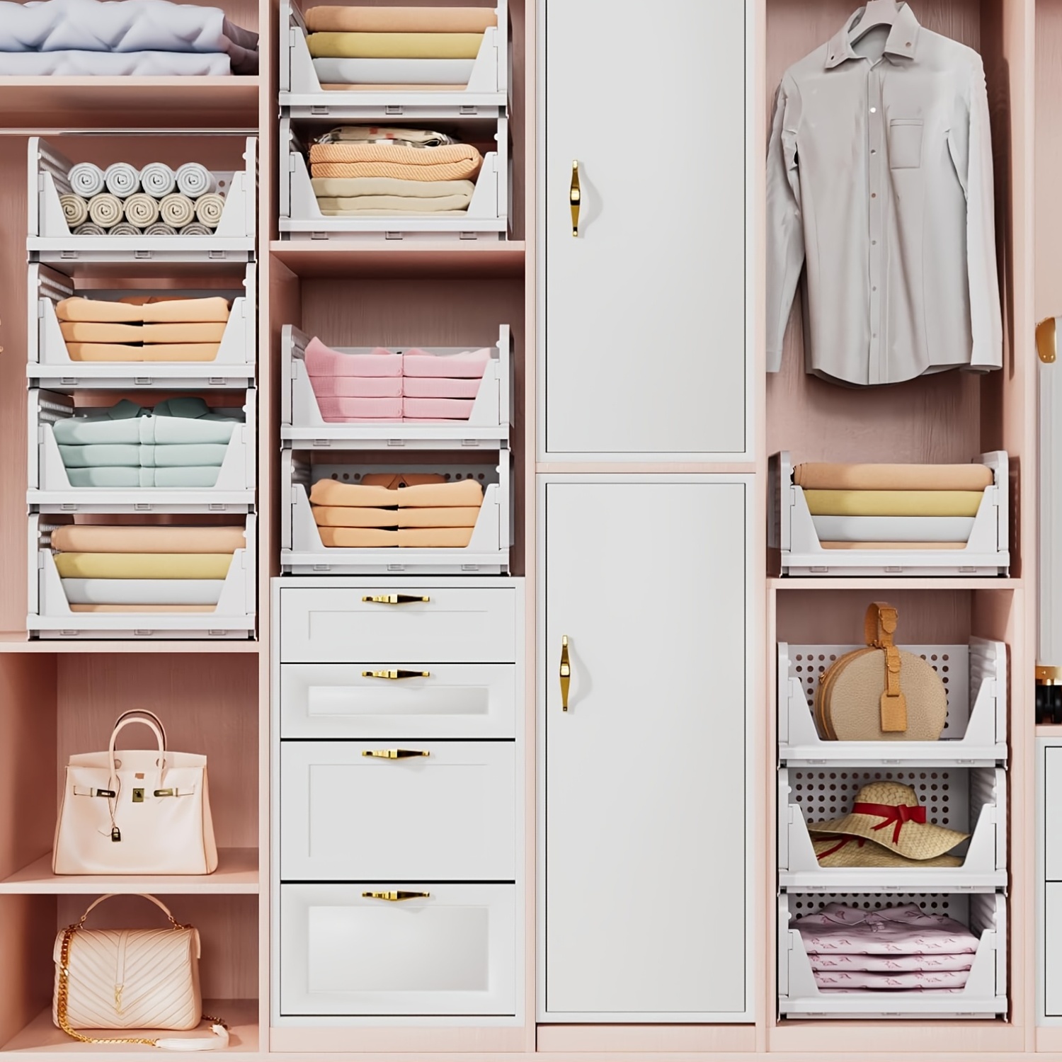 4pcs Stackable Wardrobe Storage Organisers for Clothes