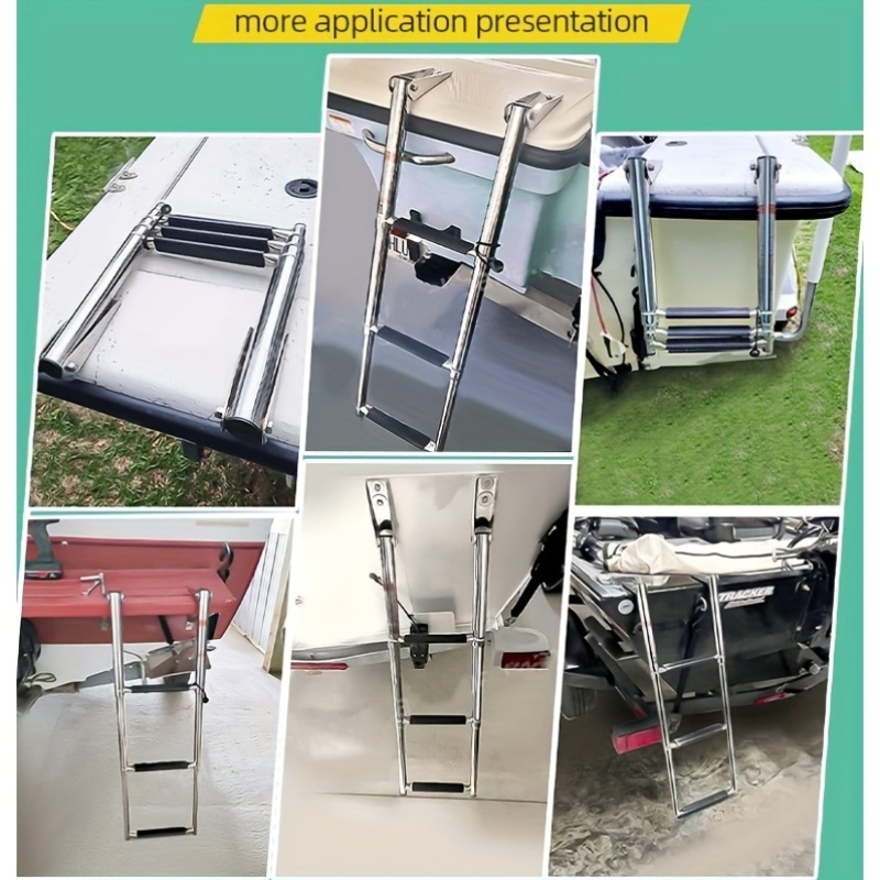 Stainless Steel Boat Ladder with Three Sections, Retractable Design