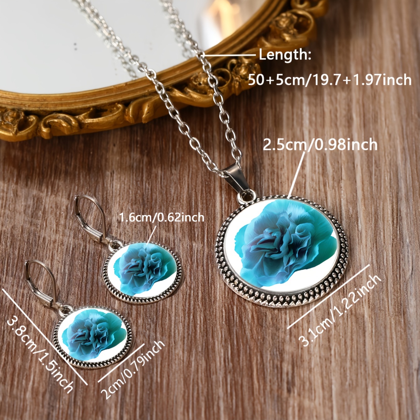 3pcs Blue Gradient Floral Elegant Jewelry Set for Women