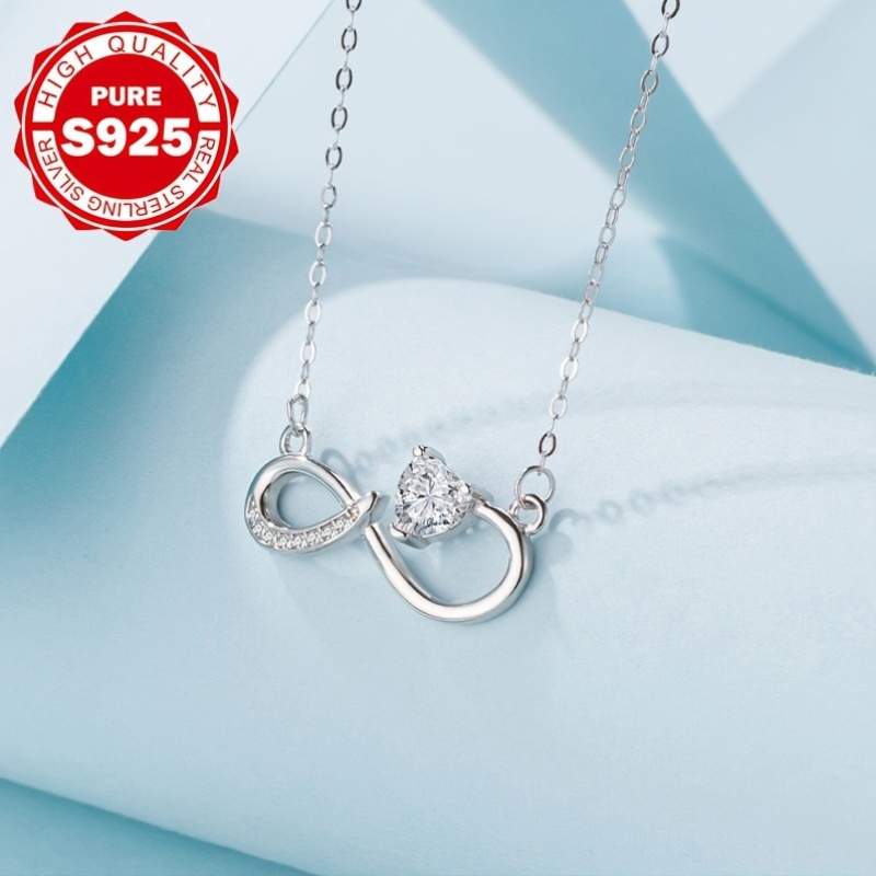 Infinity Figure-8 Necklace in S925 Silver, Gift for Her