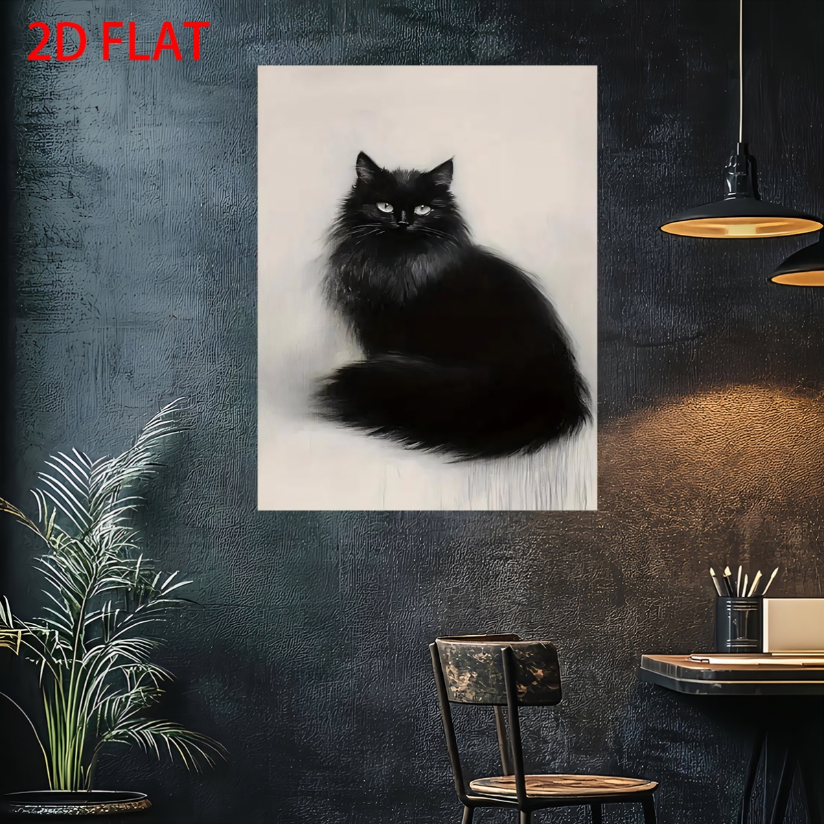 Framed Canvas Print Featuring a Plush Black Cat
