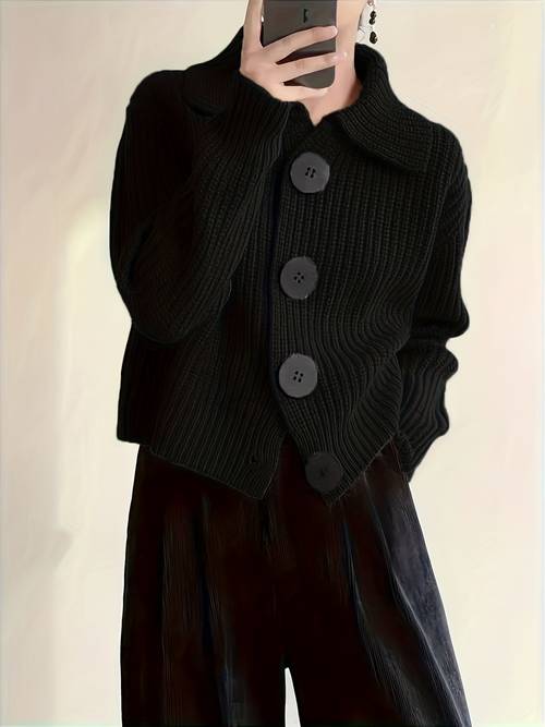 item picture autumn and winter new casual fashion loose easy versatile long sleeved large button lapel womens cardigan sweater