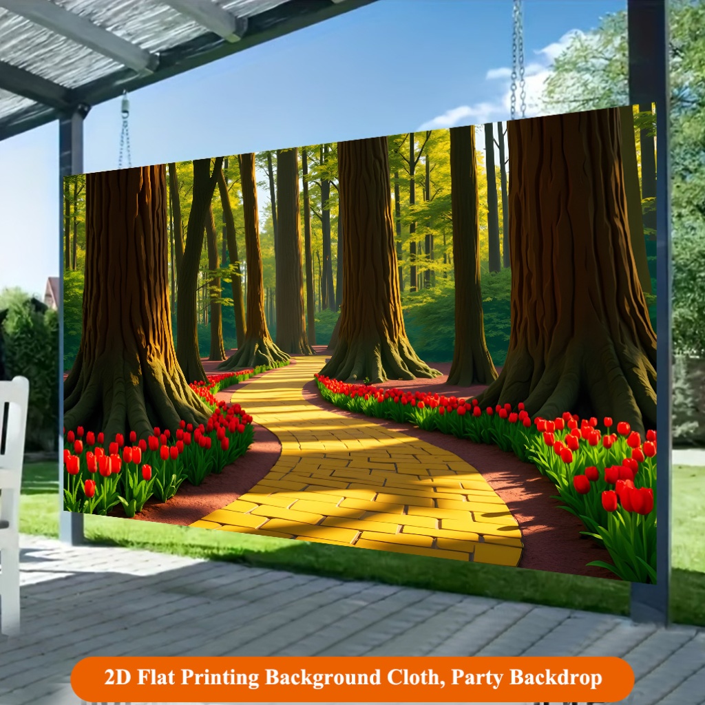 Yellow Path Through Dense Forest Background Cloth Banner