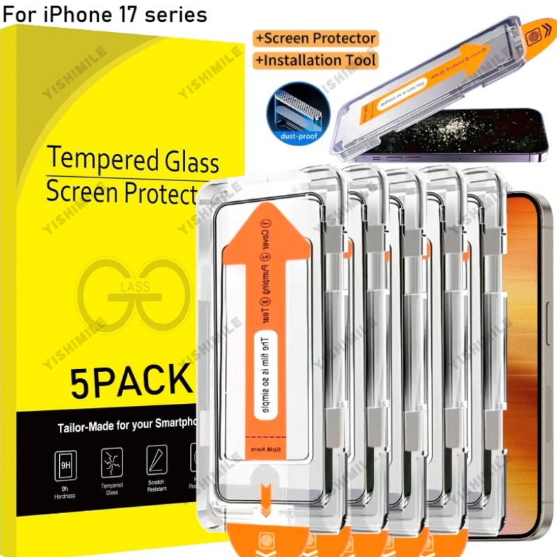 5pcs ultra hd tempered glass screen protector for iphone 13   17 plus   max 17air 16  full coverage automatic positioning one click dust free installation   phone additions newly   holiday gifts