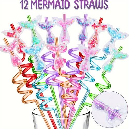 8 12pcs glitter mermaid tail drinking straws reusable pet mermaid party favors with 8 vibrant colors for birthday thanksgiving themed parties mermaid party decorations festive drinkware design durable drinkware