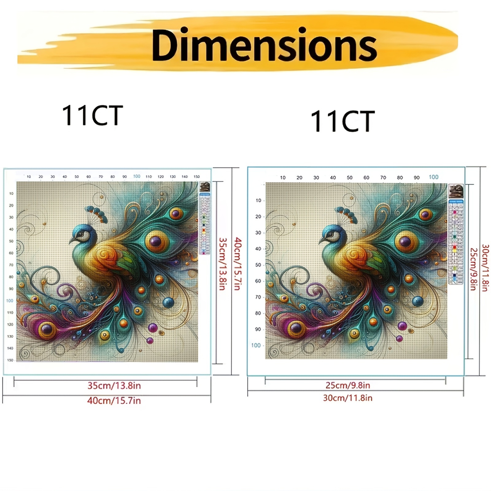 11CT Printed Cross-Stitch Kit, Colorful Peacock Illustration