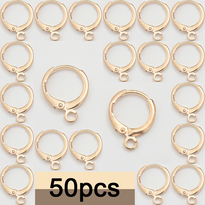 TEMU 50 piezas de topes para pendientes de acero con cobre chapado en oro de con ganchos para aros abatibles y anillos de abiertos para hacer