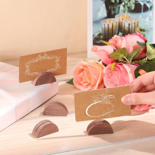 5 pack elegant wooden table number holders semi circular place card stands ideal for weddings beach parties birthdays and garden events metallic for labels and decorative displays wedding table decor place card