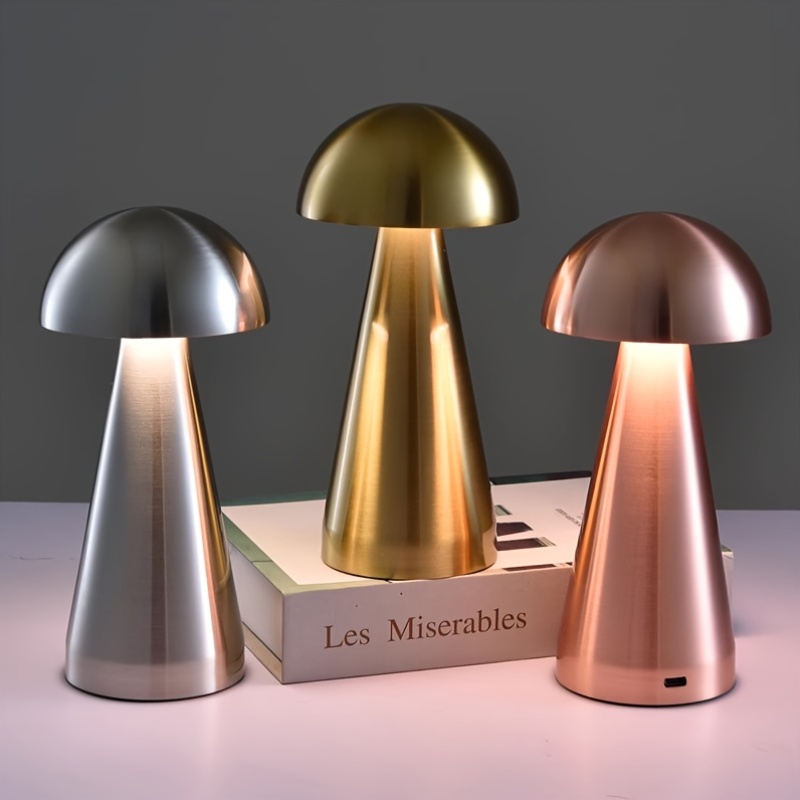 Wireless No-Drill Creative Metal Design Table Lamp, Cone Base Small Mushroom Bedroom Bedside Lighting Ambiance USB Night Light for Living Room Dining Bar Decor, Bedroom Bedside Lighting Ambiance, Living Room Ambiance, Modern Decor, Ambient Lighting