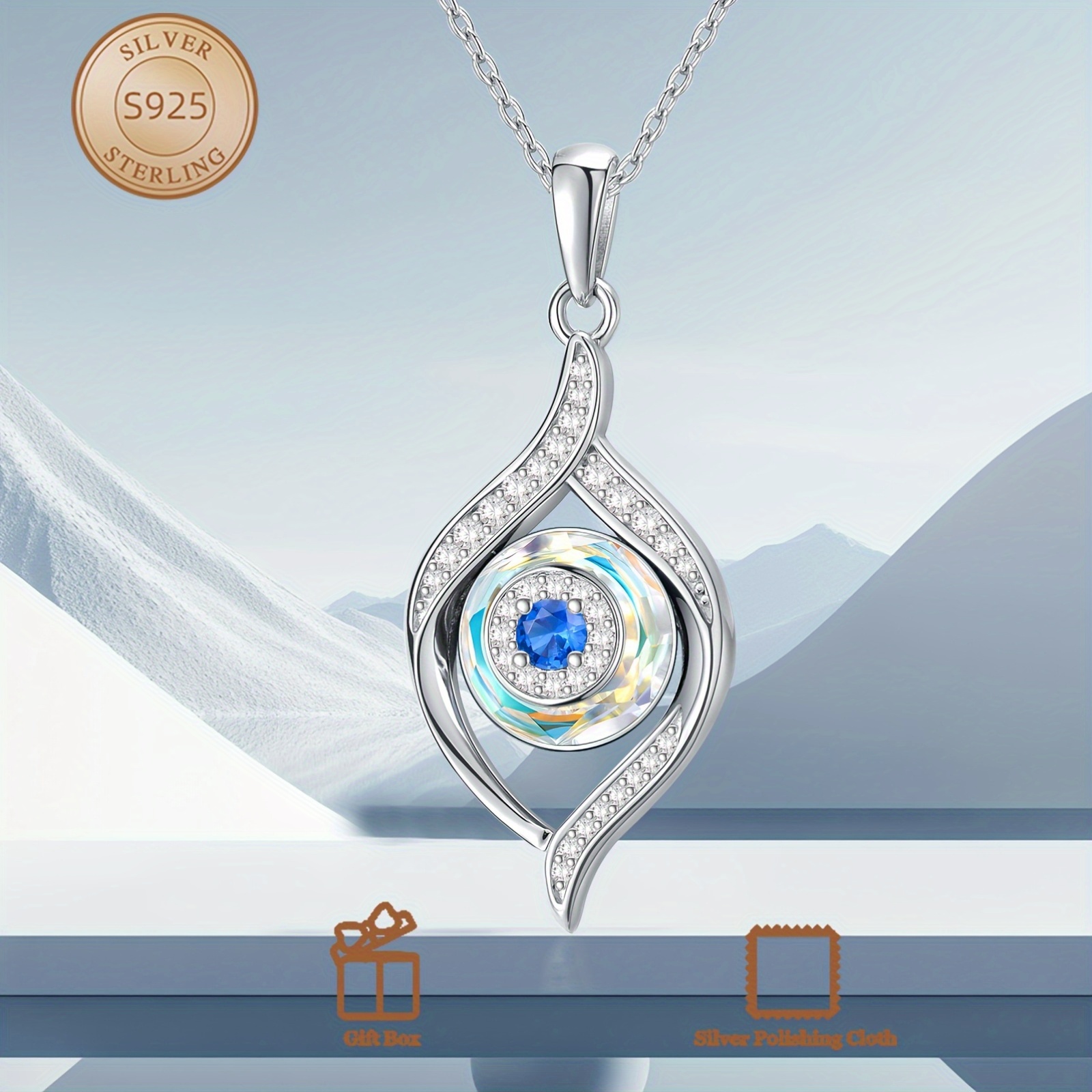 Sterling Silver Evil Eye Pendant Necklace, Greek Eyes Amulet
