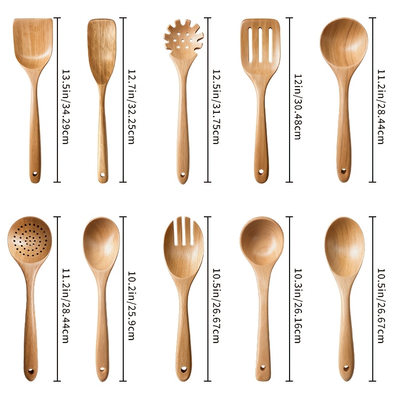 TEMU A Set Of 10pcs High-quality Thick-walled Teak Cookware, Friendly, Heat-resistant, With Ergonomic Handles, Comfortable Grip, Suitable For