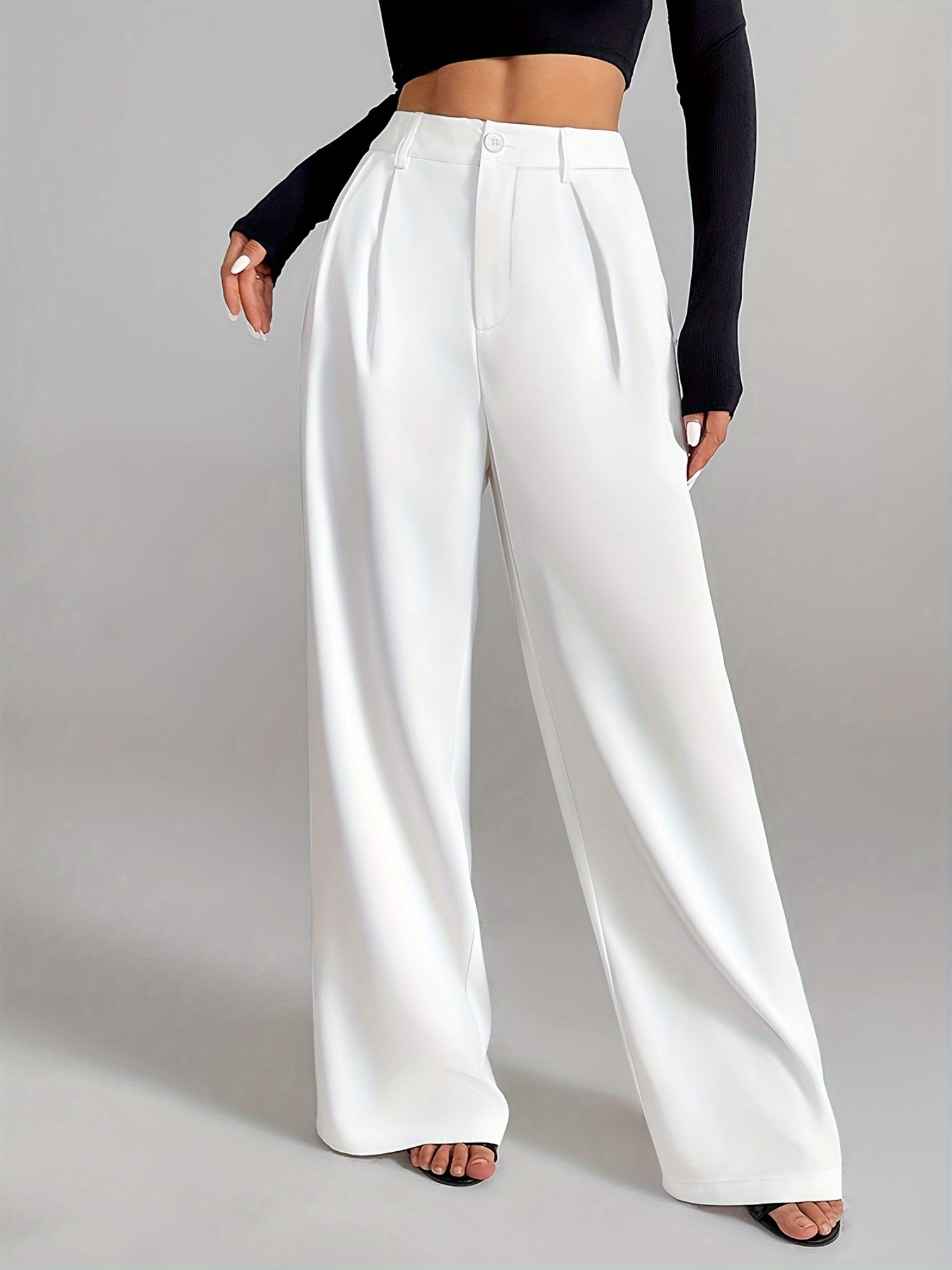 Elegant * Solid Color White And Cream Office Trousers for Women, Suitable  for Business And Formal Occasions