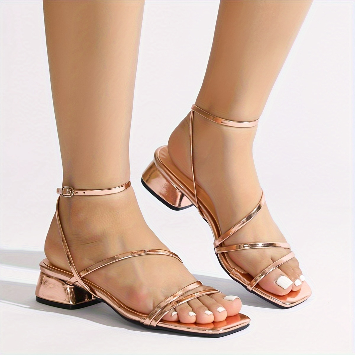 women's toe thin strap chunky heel sandals Temu Ireland