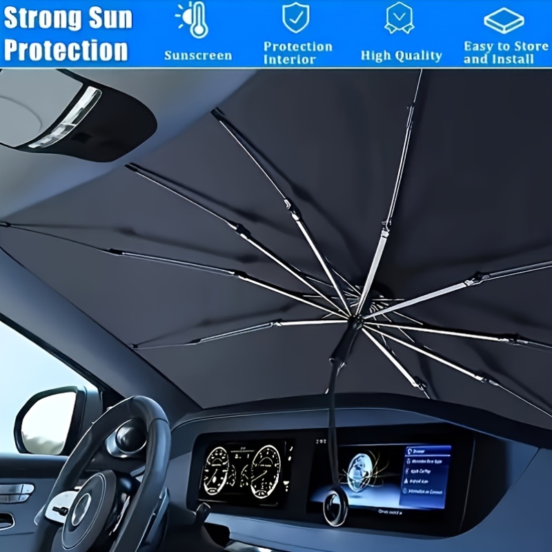 1pc Premium Titanium Silver Alloy Sun Visor with Laser Reflection – Universal Fit, 4-Layer Physical Material, Strong UV Protection, Heat Insulation And Sun Shading for Front Windshield And Windows, Blocks Harmful Rays And Keeps Your Vehicle Cool