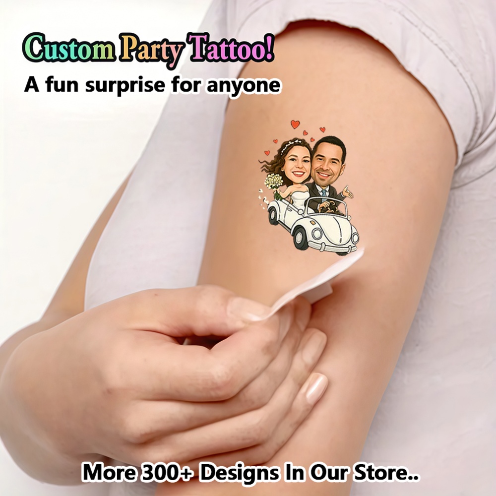 TEMU 16pcs Romantic Custom Temporary Tattoo Stickers, Printed Couple And Heart Patterns. It Symbolizes And . Great For Wedding And Anniversary Party