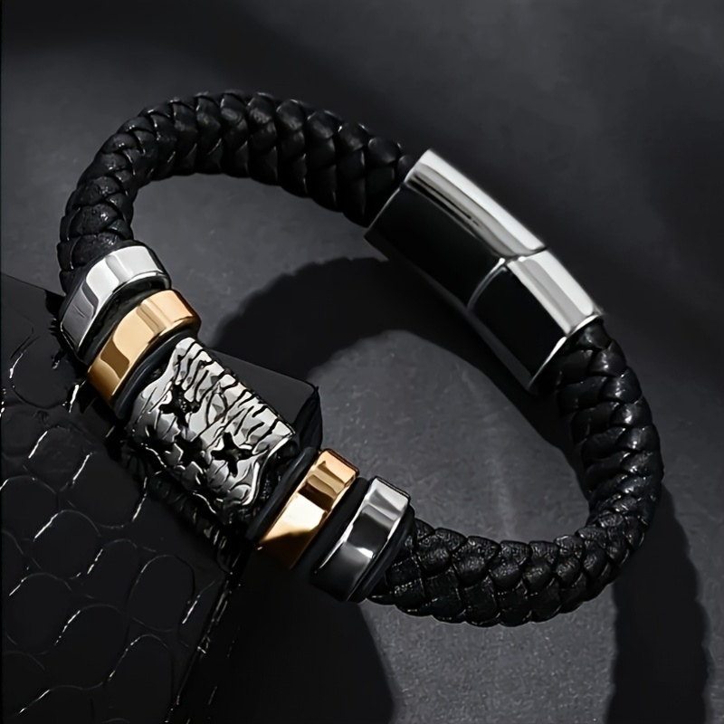 Men's Braided Leather Wristband, Stylish Accessory