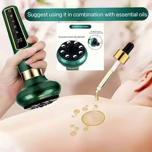 12-Level Electric Vacuum Cupping Massager, Body Tool, Hot Compress + Steel Device, with 1800Mah Lithium Battery - Plastic.