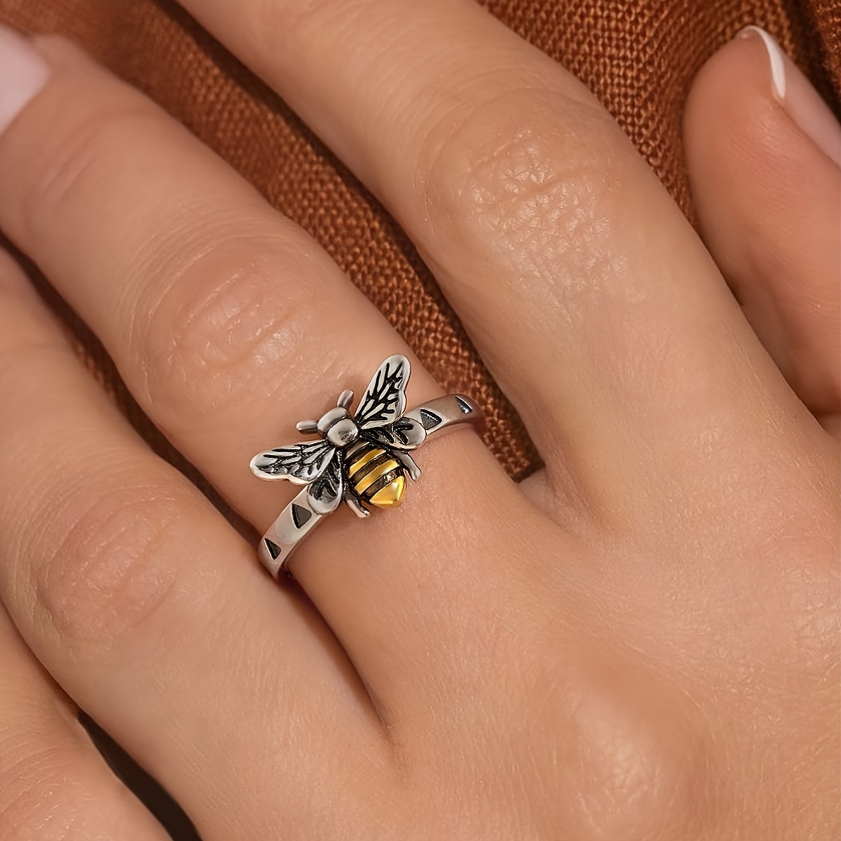 Bee Vintage 925 Silver Plated Ring, Gift for Her