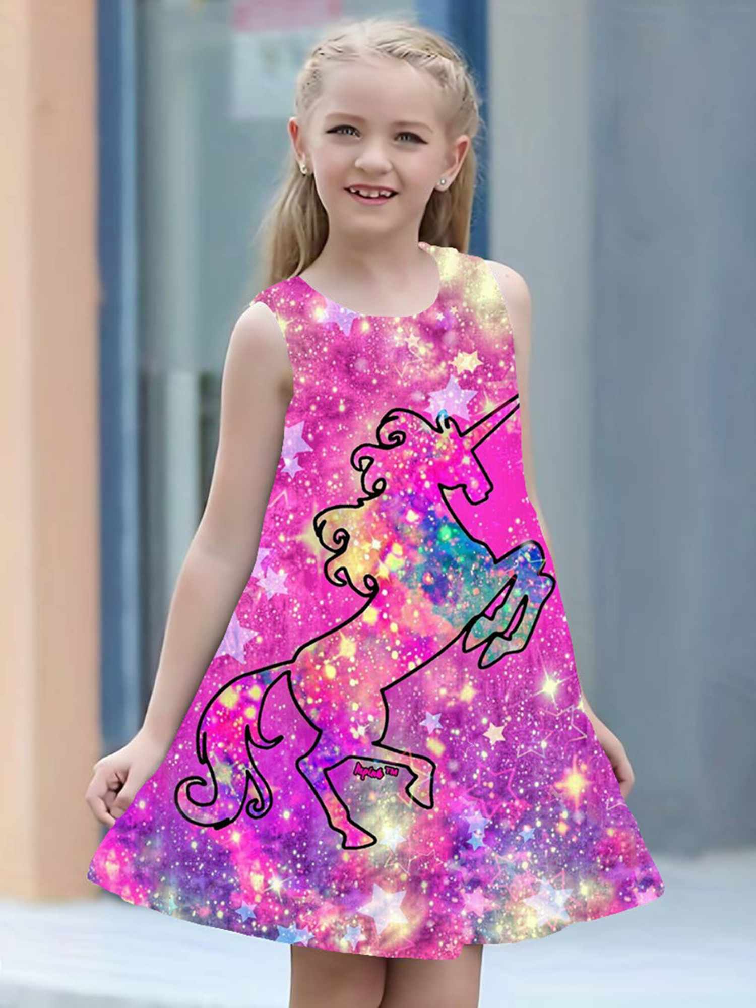 open lace back dress Gillian's Closet Pastel Rainbow Unicorn Dress W/Accessories 2T