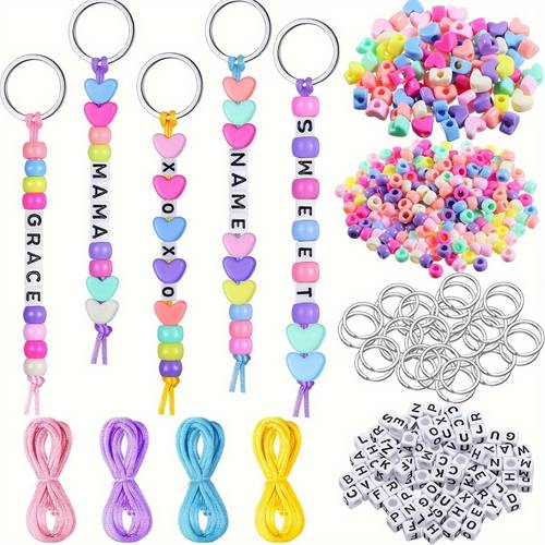 about 566pcs diy beaded keychain set adjustable letter heart shaped bead keychain supplies assorted color and design jewelry making and crafting vibrant bead designs durable crafting material birthday party keychain small gifts