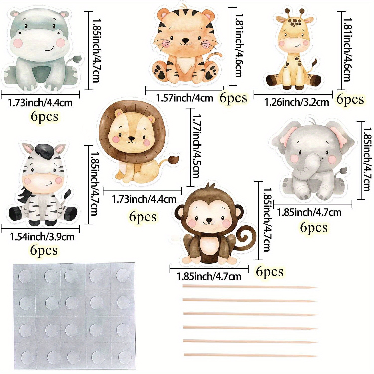 E-shop 42-teiliges Set Cartoon Wildtier Topper Tiger/Elefant/Affe Cupcake Topper für Dschungel Geburtstagsparty Dekoration Kuchen Zubehör
