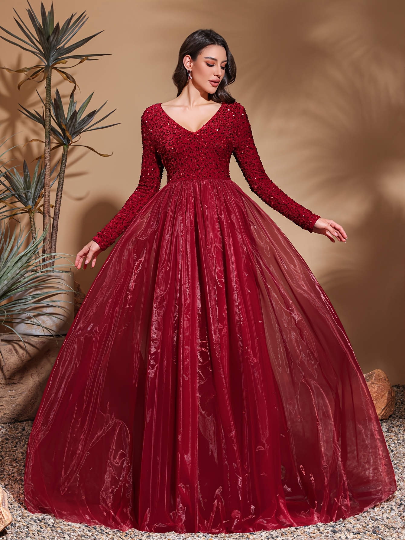 Long Sleeve Maxi Maxi Party Dresses Canada Elegant Red Sequin V