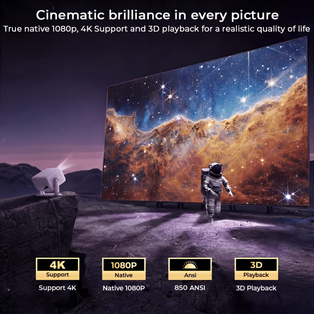 Smart Portable Projector with 4K Video Decoding