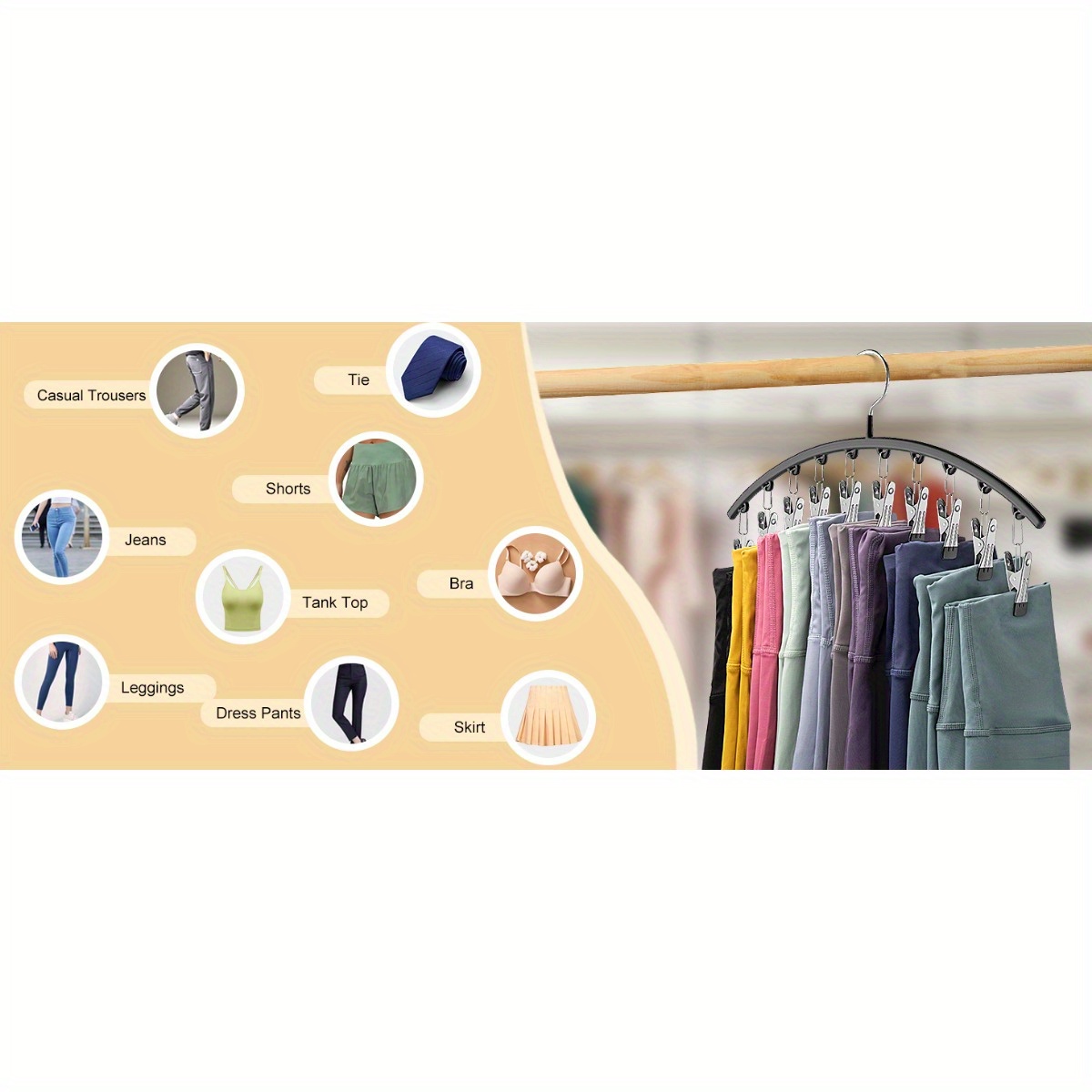 Image of 1/3pack Legging Hangers Organizer For Closet, Metal Yoga Pants Hangers W/10 Coated Clips Holds 30 Shorts/jeans/skirts, Space Hanging Closet And Storage Dorm Room