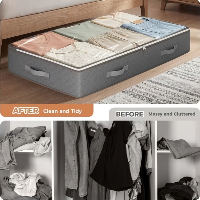 4pcs Underbed Storage Boxes with Zipper and Transparent Front