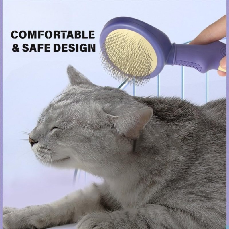 All-In-One Pet Grooming Brush - Deshedding Cats And Dogs, Massaging Slicker Brush for Removing Loose Undercoat, Detangling Mats - Gentle Dog Brush for Short And Long Hair Pets with Close-Spaced Pins