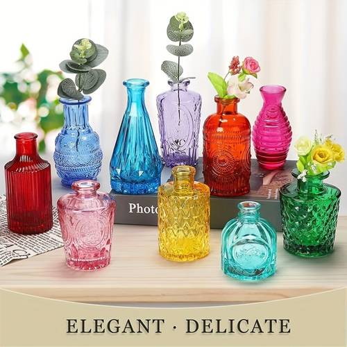 10pcs set colorful glass bud vase small glass vases for flowers bud vases vintage vases for centerpieces small glass bud vase for rustic wedding decorations home table flower d cor