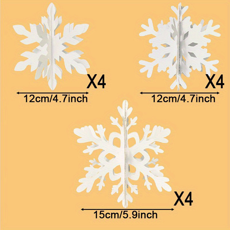 Set Of 12 Three-dimensional Paper Snowflake Ornaments, Large Glittery Decorations For Winter Parties And
