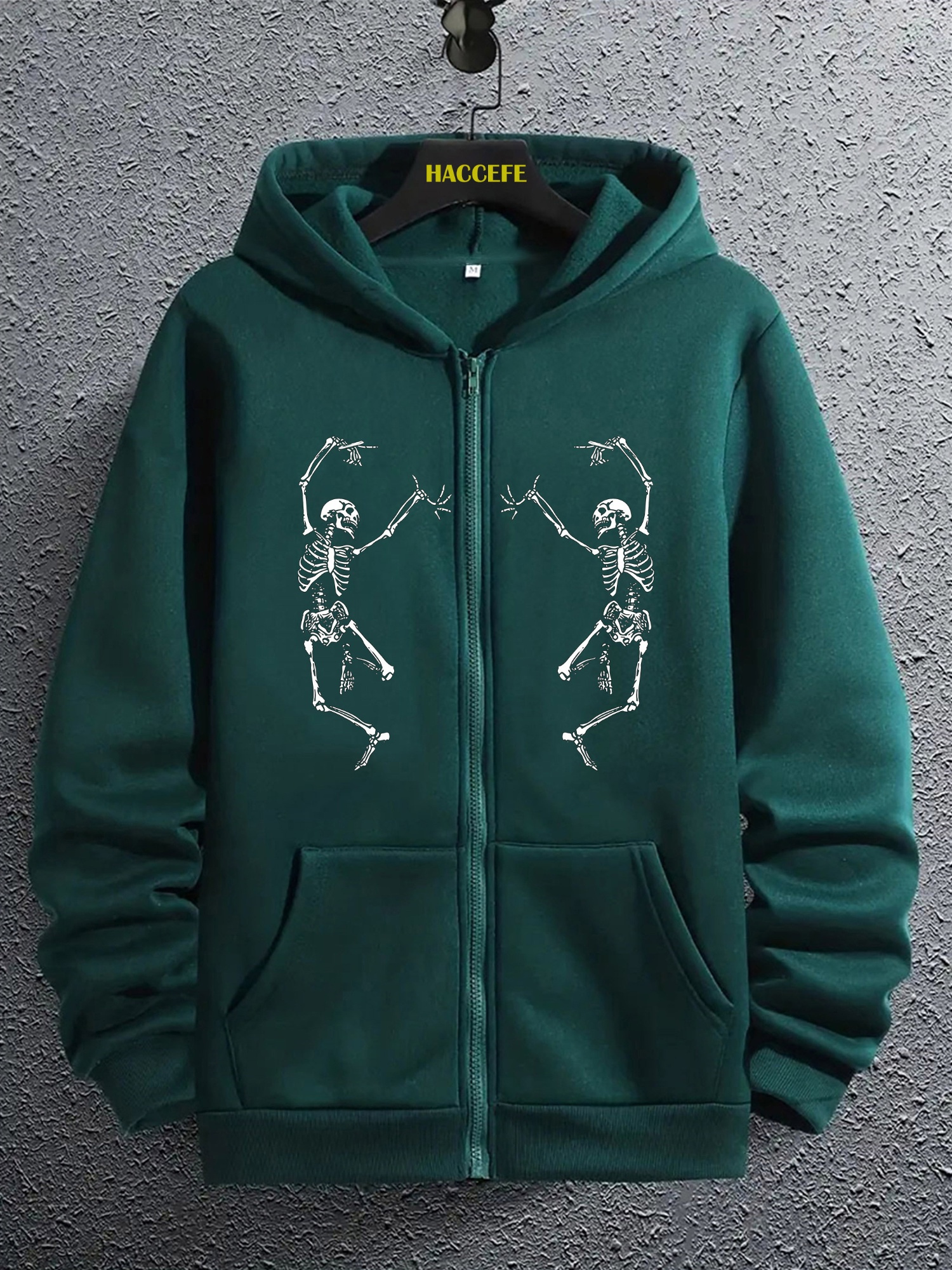 남성용 캐주얼 폴리에스터 후드티 | 전면 풀지퍼 | 해골 그래픽 프린트 | 사계절 니트 재킷 포켓 포함 | 세탁기 사용 가능 | 가벼우면서 편안함 | 스타일리시 스트리트웨어 지퍼 업 후디