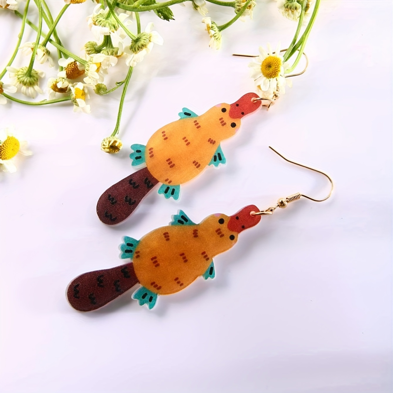 Handmade Cute Duck Seed Bead Drop Earrings
