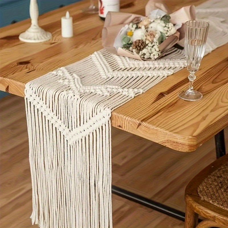1pc of Bohemian Farmhouse Macrame-Style Table Runner - a Boho Tablecloth Featuring Tassels, Designed in a Rectangular Shape for Home And Restaurant Decoration, Perfect As a Centerpiece for Kitchen Dining Tables, a Decorative Dining Accessory