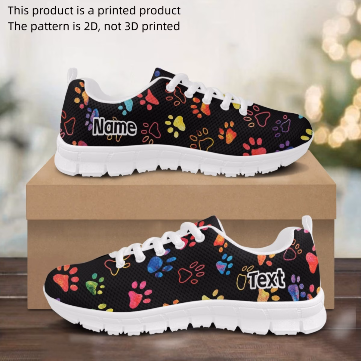 Dog Paw Print Pattern 2D Printed Custom Sneakers - Personalized...