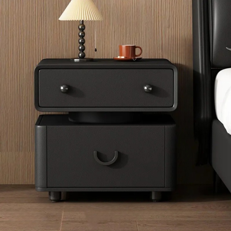 Modern 2-Drawer Solid Wood Nightstand – Featuring Rounded Corners, Ample Storage Space Adorned with Walnut Accents, Constructed with a Sturdy Wood Composite Structure, Easy to Assemble, Ideal for Small Bedrooms And Contemporary Decor