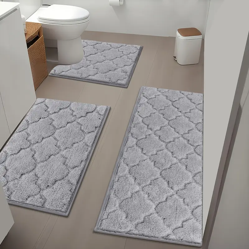 microfiber bath mat non slip shaggy bathroom rug set 3pcs bathroom mat set super absorbent bath mats for bathroom washable quick dry bathroom rugs for floor tub and shower home decor Product details 1