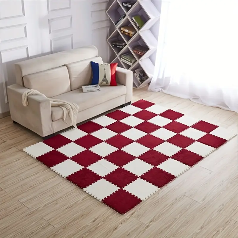 40 pièces, ensemble de tapis - forte , tapis de sol emboîtable en peluche, tapis de couverture complète pour chambre à coucher, tapis carré de couleur , grand tapis pour salon, chambre à coucher, table de chevet, 11.8*11.8 pouces 3